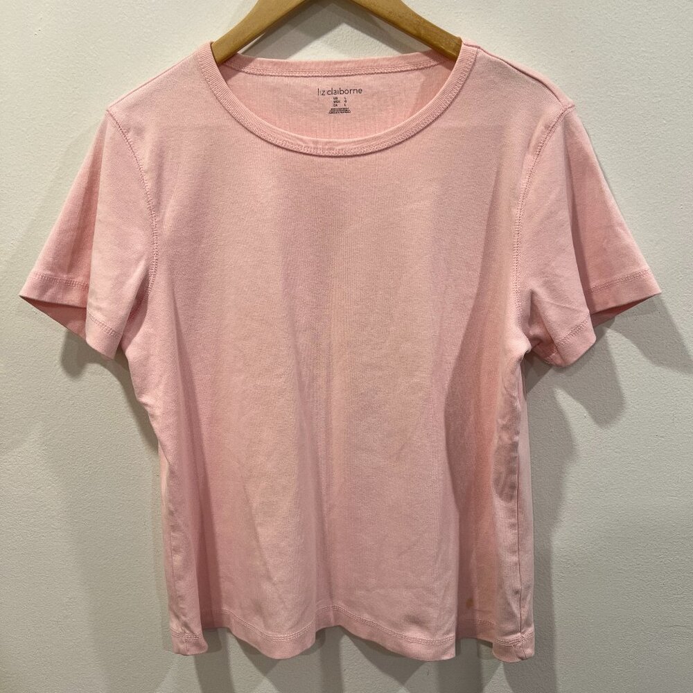 Liz Claiborne Light Pink Cotton T-Shirt Size L